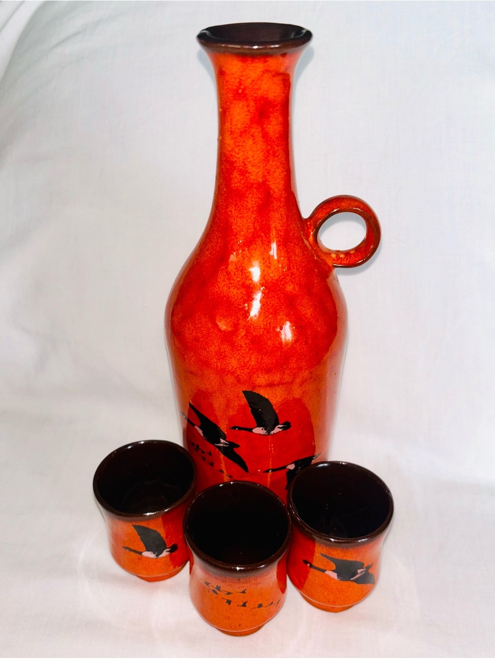 Vintage Beauce Quebec Pottery Bottle Cups Canada Geese Hubert Corbett Beauceware